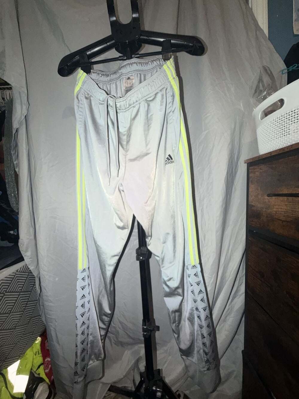 Adidas Track Pants Size L Silver Lime Burst